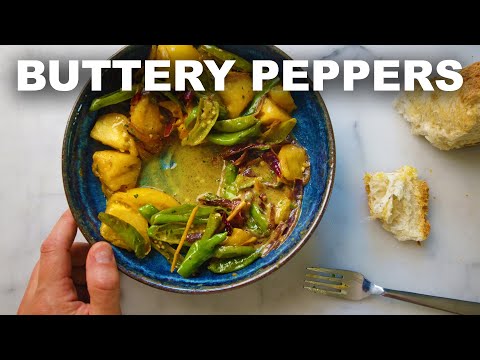 The best veg dish I've had in a while — shishito peppers with tomatoes and garlic butter