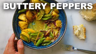 The best veg dish I've had in a while — shishito peppers with tomatoes and garlic butter