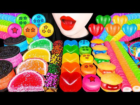 ASMR RAINBOW DESSERTS 다양한 무지개 디저트 모음 DIY MACARONS FROZEN JELLY KOHAKUTO GUMMY EATING MUKBANG 먹방