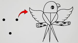 How To Draw Parrot Bird With 3 Dots | Drawing Pictures | Educational Drawing For Beginners | Art 