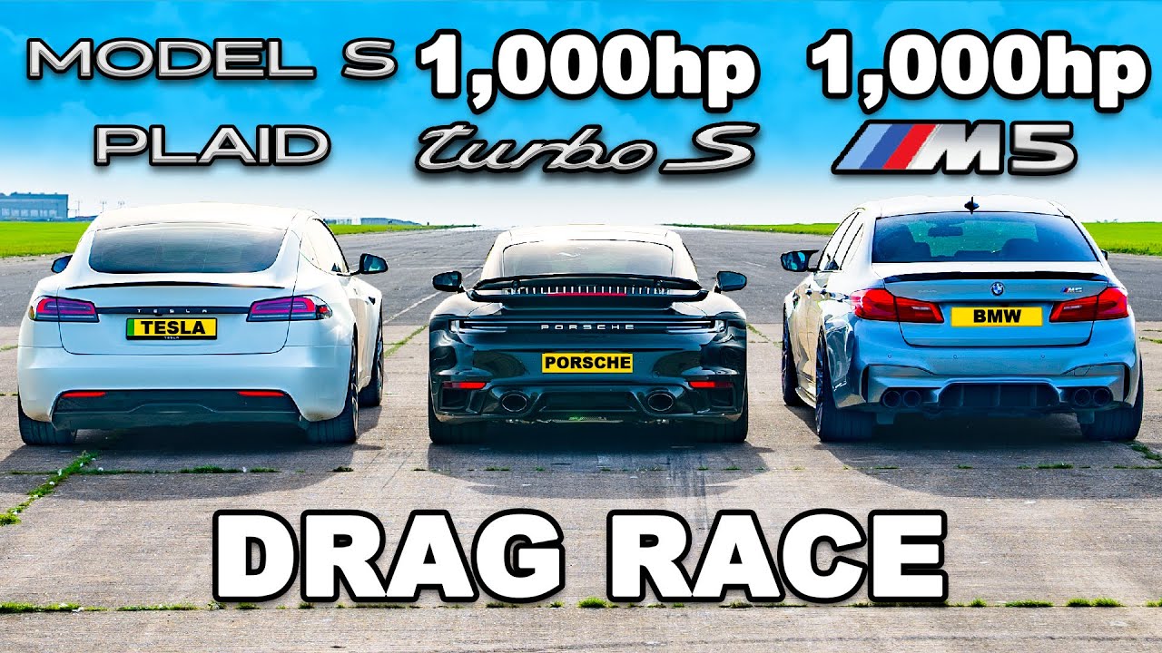 1, 000hp M5 v 1, 000hp 911 Turbo v Model S Plaid: DRAG RACE
