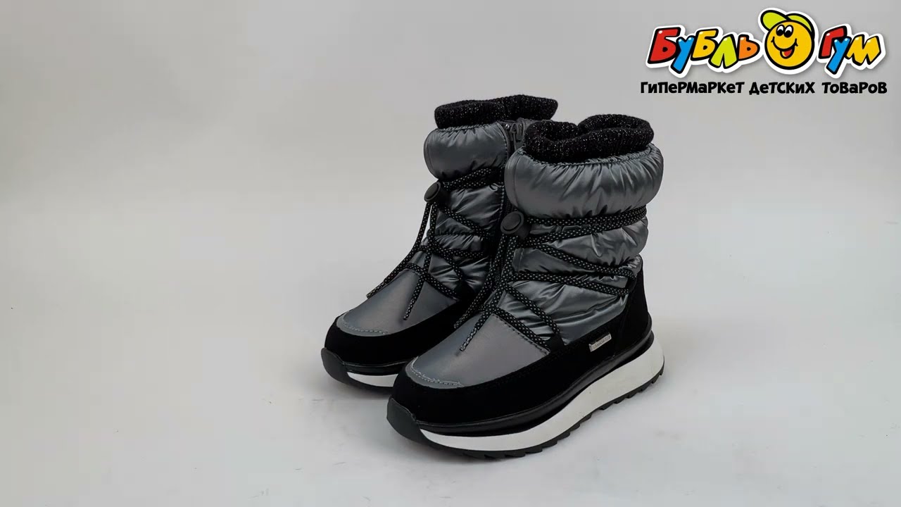 Сапоги Pasito утепленные с блестящими вставками со шнурками черные - видео