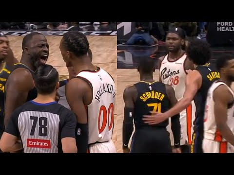 Isaiah Stewart shoves Dennis Schroder while Draymond has words with Ron Holland 👀