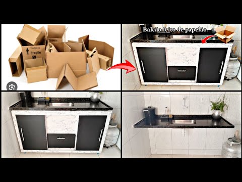 COMO FAZER UM BALCÃO PARA PIA COM CAIXAS DE PAPELÃO | FAÇA VOCÊ MESMO UM BALCÃO PARA PIA DE COZINHA