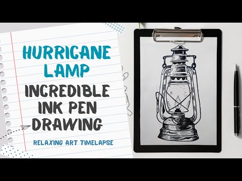 Incredible Ink Pen Drawing of a Hurricane Lamp | Relaxing Art Timelapse