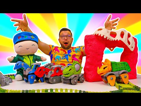 Pepee ve Dinozorlar! Oyuncak arabalar için tünel ve köprü yapalım! Çocuk videoları