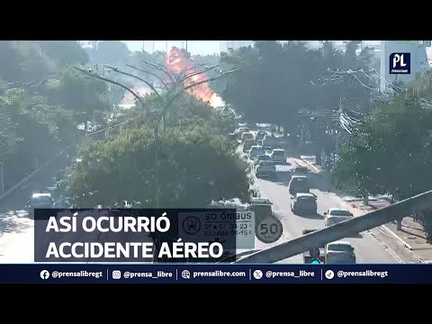 Captan momento cuando avioneta cae en concurrida avenida de Sao Paulo, Brasil; hay dos muertos