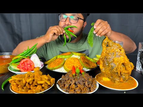 FULL GOAT HEAD CURRY, CHICKEN FEET CURRY, MUTTON BOTI CURRY, CHILLI WITH RICE EATING SHOW, EATS