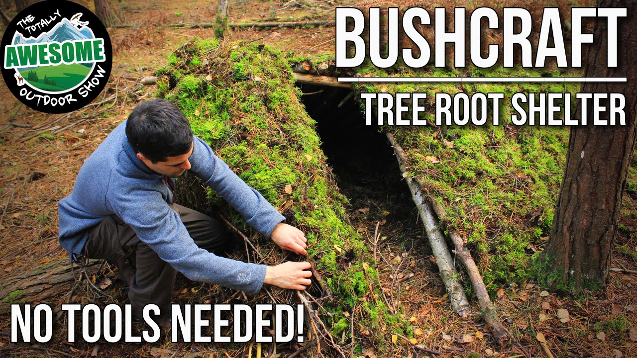 Bushcraft Shelters - Tree Root Shelter with no tools TA Outdoors