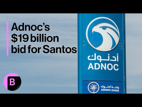 YouTube video thumbnail: Adnoc’s $19 Billion Santos Bid Tests Australian Energy Path