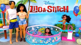Lilo & Stitch Barbie Doll Family Getting Ready for Birthday Pool Party