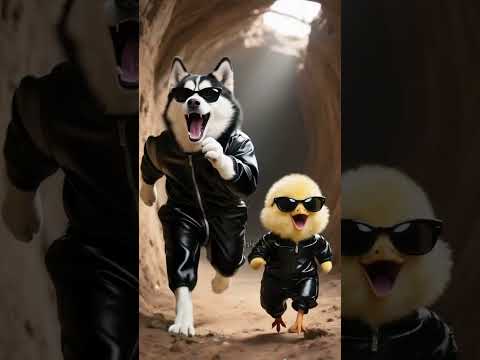 yellow chicken and the husky actually tried to run away! #dalgona #funny #animation #cute #animals