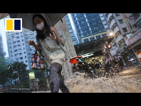 YouTube video thumbnail: Black Rainstorm Warning Grinds Hong Kong to a Halt, Again