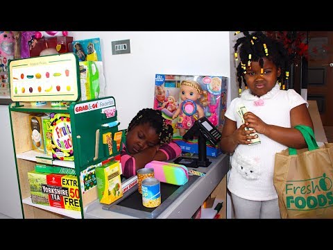 Toys And Fun Sisters Pretend Play Shopping with Fresh Market Grocery Store