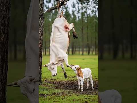Hero Calf Saves Her Mother Cow Trapped By Hunters! #shortsfeed #ai #animals