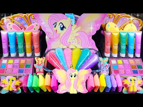 Fluttershy Pastel rainbow Slime Mixing/Random things into slime #ASMR  #slimevideo #LittlePony