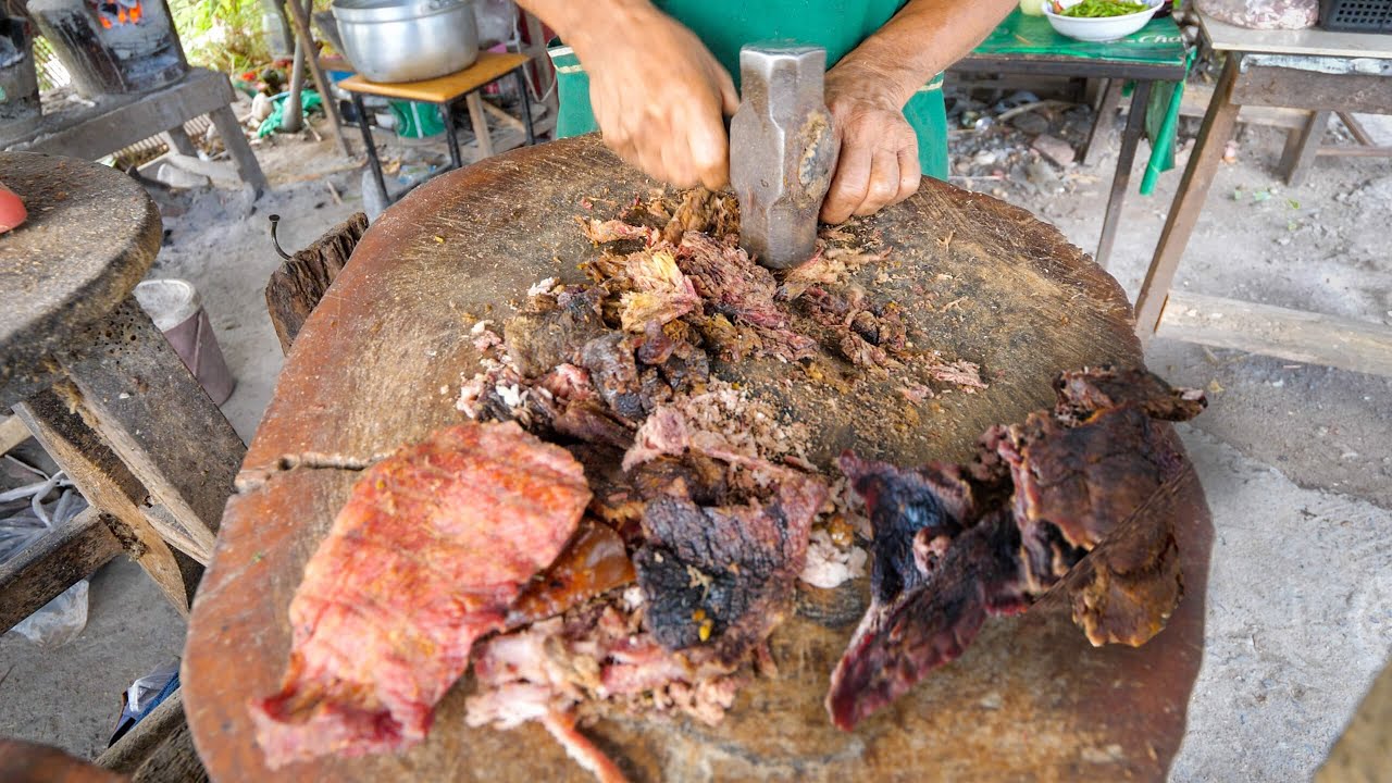 Sledge Hammer BEEF JERKY! Unseen Thai Street Food Chiang Mai, Thailand!