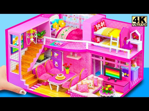 Build Pink 2 Story House with Great Bunk Bed and 4 Cute Room from Cardboard ❤️ DIY Miniature House