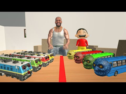 Tiny Colourful Horror Train Vs Tiny Colourful Horror Bus In INDIAN BIKES DRIVING 3D