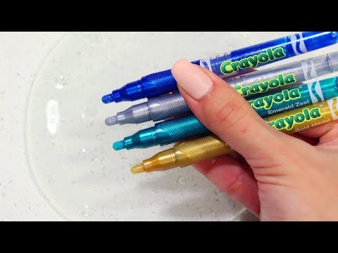Satisfying Slime Coloring and Mixing with Four Glitter Metallic Crayola Markers!