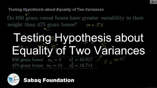 Testing Hypothesis about Equality of Two Variances