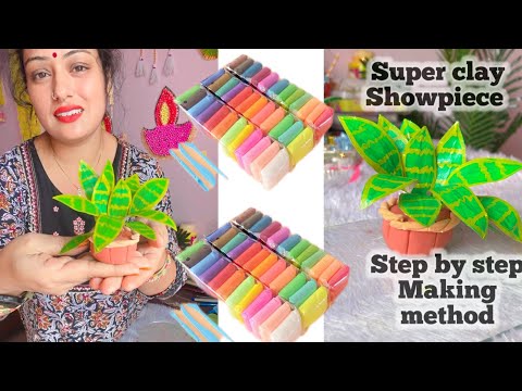 Super clay mini snake plant using masking tape/How to make mini snake plant/ super clay crafts