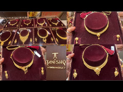 Tanishq light weight Necklace Designs with wt & Price |pure 22k gold necklace |gold set