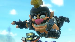 Wario, but he die at the end of each clip. Mario Kart world