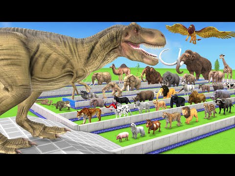 The Ultimate Battle: 44 Wild Animals vs T-REX DINOSAUR MAZE DEATHRUN Animal Revolt Battle Simulator