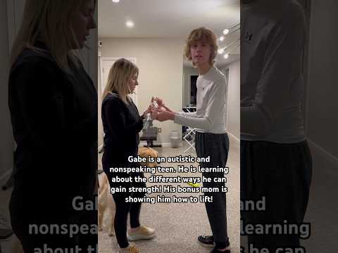 Autistic Teens Need Exercise too! Bonus mom Caroline shows Gabe how to lift at home! #autism #lift