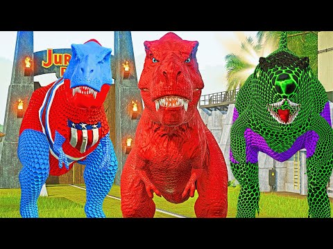 Red T-Rex vs. Ultimasaurus: Jurassic World Evolution, Captain America, King Shark, Hulk