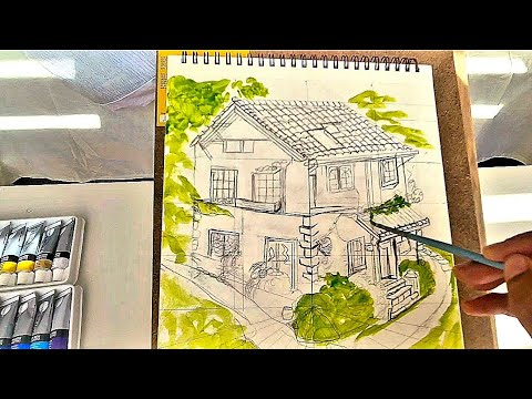 Travelling | Painting A Detailed Home sketch| Guoache Painting: