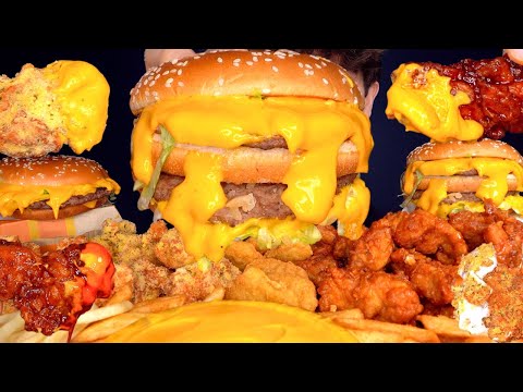 ASMR MUKBANG FRIED CHICKEN MCDONALDS BIG MAC BURGERS CHICKEN NUGGETS & FRIES | WITH CHEESE