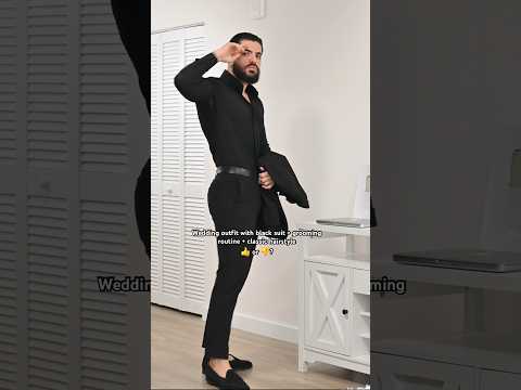 Wedding outfit with black suit + grooming routine + classic hairstyle #grwm #skincare #suit #grwm