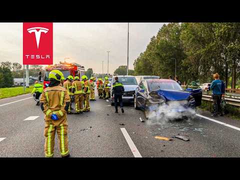 TESLA MODEL X CRUSHED LIKE A TIN CAN IN CRASH