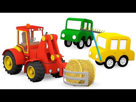 Die 4 kleinen Autos arbeiten auf dem Bauernhof - Wir bauen einen Traktor - Cartoon für kleine Kinder