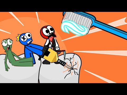 Blue , Red and Green Rainbow Friends vs Toothbrush Cartoon Animation Poppy Playtime