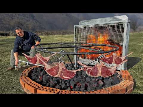 Texas Open Pit BBQ In My Own Backyard! Roasting Juicy Steaks on Hooks