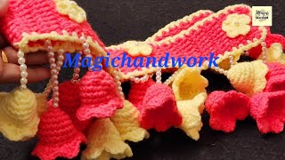 🔔पूजा घर के लिए घंटियों और फूलों वाला तोरण, Bandhanwar, Gate ka Parda, Woolen Flower Moti Toran