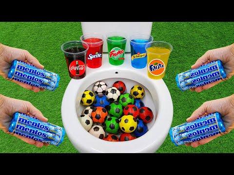Football VS Popular Sodas !!! Pepsi, Coca Cola, Fanta, Sprite and Mentos in the toilet