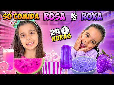 UM DIA INTEIRO COMENDO COMIDA DA SUA COR ROSA E ROXA | Alice e Juju