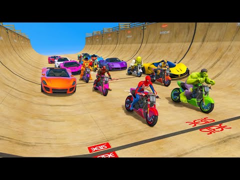 GTA 5 bikes vs cars on mega ramp super fast race challenge multiplayer