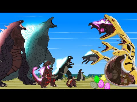 GODZILLA & KONG vs Evolution of Three-Headed PYTHON: TEAM GODZILLA ATOMIC BREATH | Godzilla Cartoon