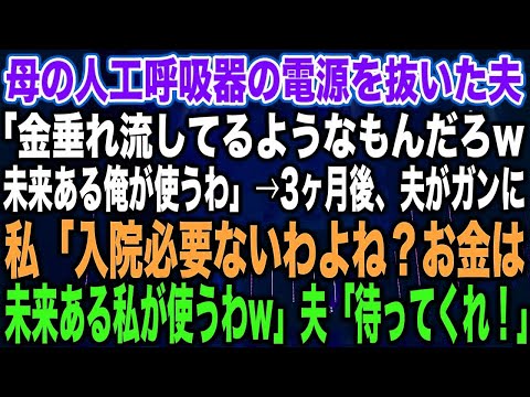 【スカッとする話】母の人工呼吸器の電源を抜いた夫「金垂れ流してるようなもんだろw未来ある俺が使うわ」→3ヶ月後、夫がガンに私「入院必要ないわよね？お金は未来ある私が使うわw」夫「待ってくれ！