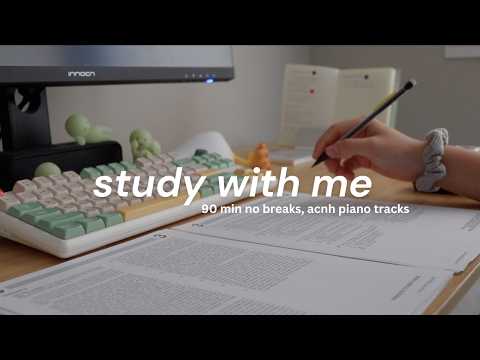 study with me: 1.5 hours, acnh piano and soft paper rustling sounds (no mid-roll ads)