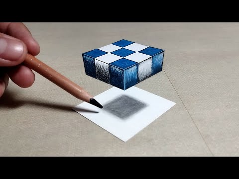 Como Dibujar 3D 🔥 Dibujando un cubo flotante en 3D (arte)