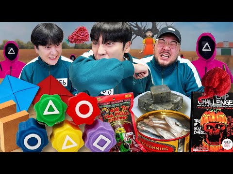 MUKBANG 오징어게임2 세개 최악음식 도전 먹방 SQUID GAME CHALLENGE! (CarolinaReaper, Surströmming, ChamoyPickle)