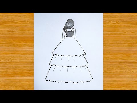 How to draw a girl wearing beautiful dress 💚💚 easy drawing / pencil drawing / Girl drawing