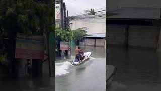 Jetski in the middle of the flood it's more fun in the Philippines #travel  #roadtrip #viral