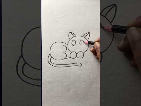 Cute cat drawing with pencil